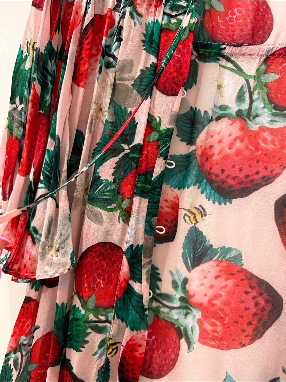 Sheer Strawberry-Print Long Kimono Tunic - Pink/Red - Picture 8 of 16